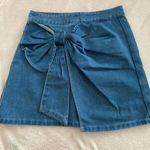 Denim Blue Skirt with Bow Detail